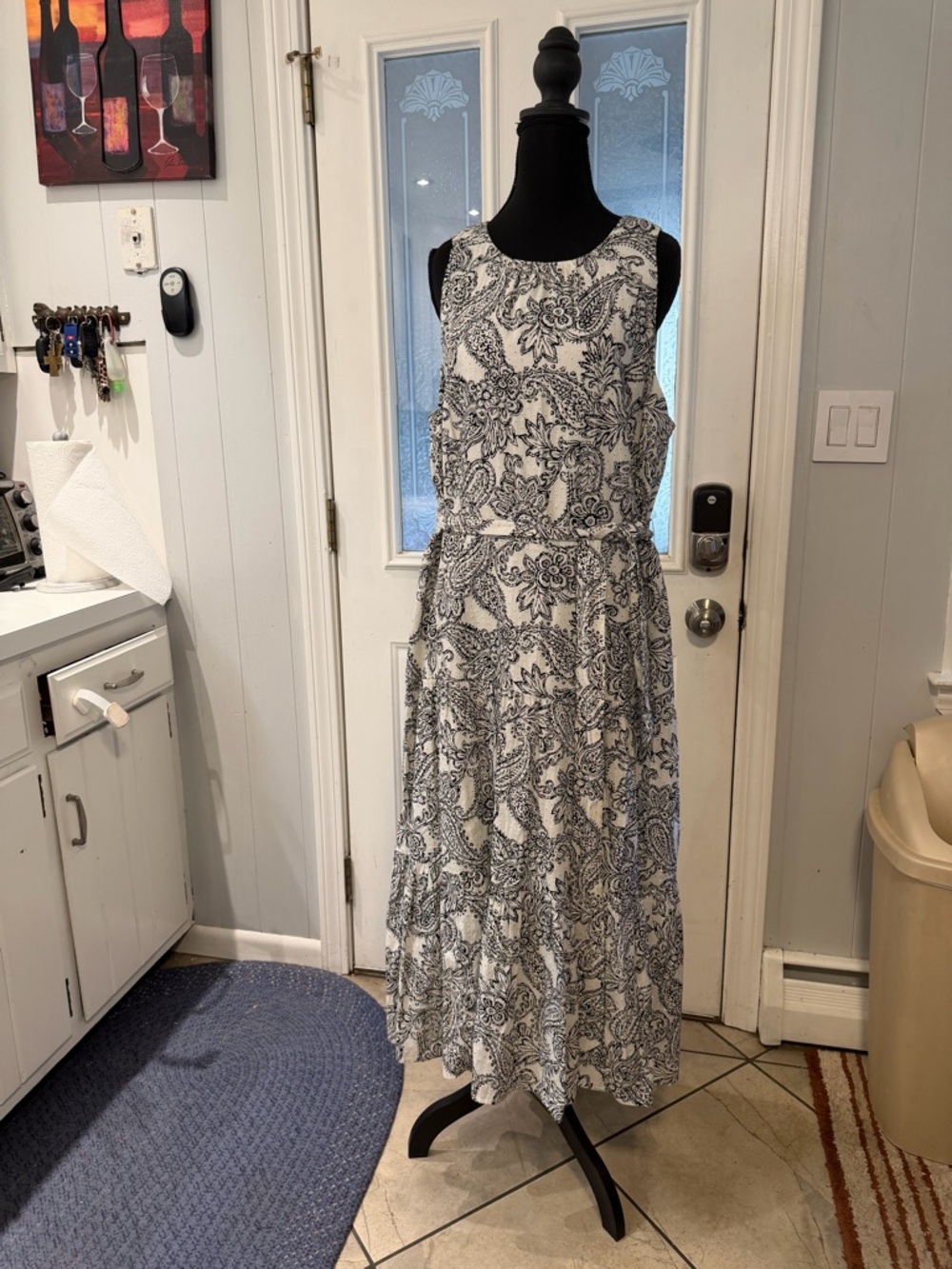 Talbots Black and White Paisley-Print Sleeveless Midi Dress - Picture 2 of 7